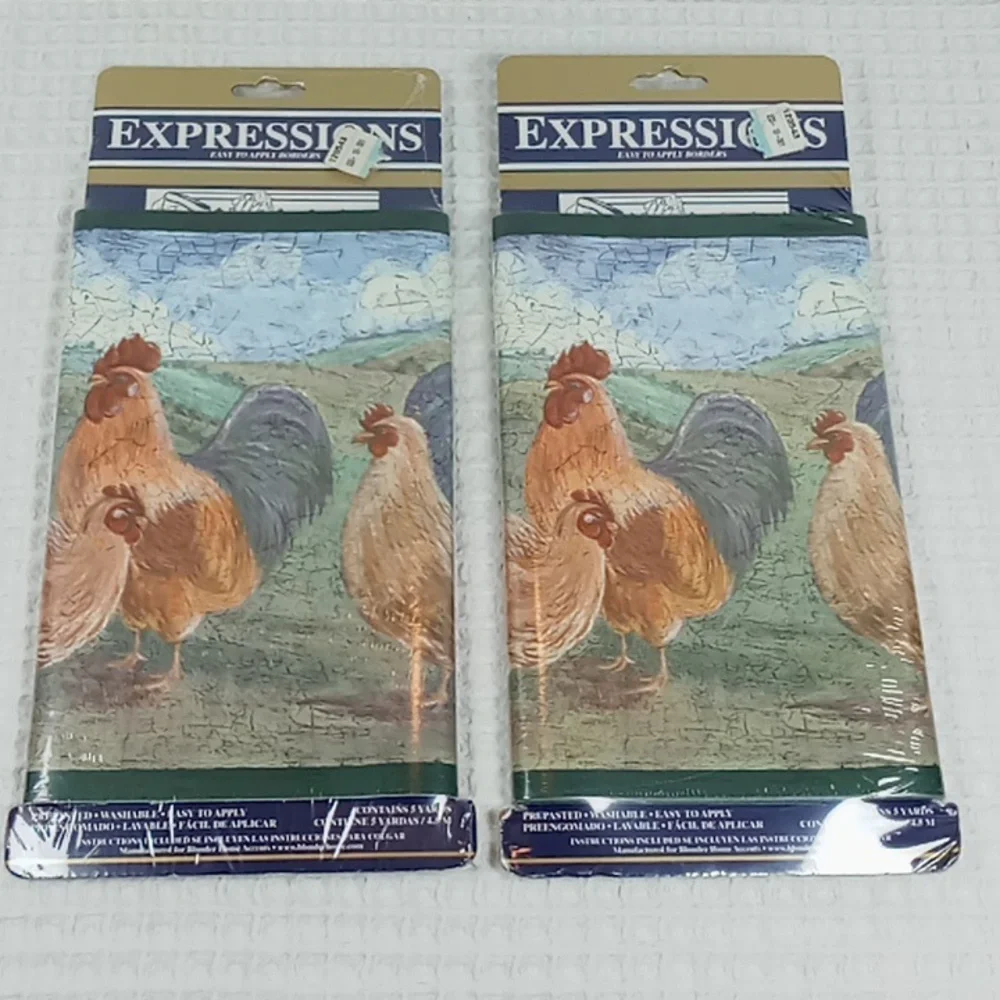 Expressions Rooster Prepasted Washable Wall Borders 5 Yards Each Vintage Look